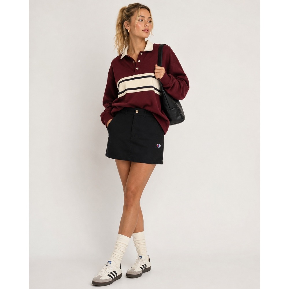 Athletic Sporty Black Mini Skirt Logo Patch Champion Size 12